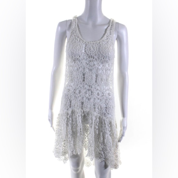Pilyq Open Lace Sleeveless Short Asymmetrical Tank Dress White Size Xs/S